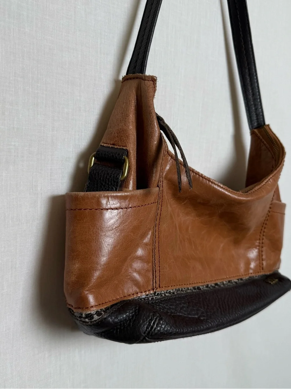 The Sak Leather Shoulder Bag Brown Black Y2K 90’s Colorblock Hobo Purse